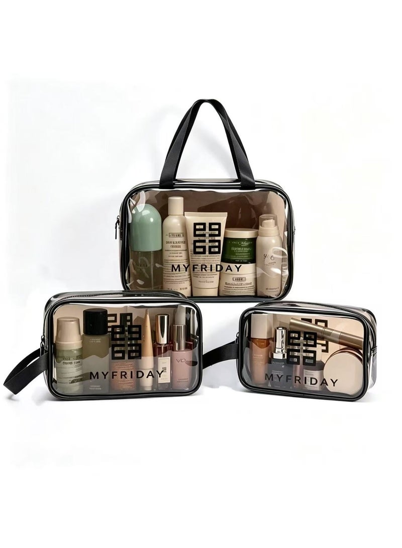 3PCS 3 IN 1 Set Transparent PVC Waterproof Travel Toiletry Bag, Portable Makeup Cosmetic Organizer Storage Bag for Travel Essential - Image 2