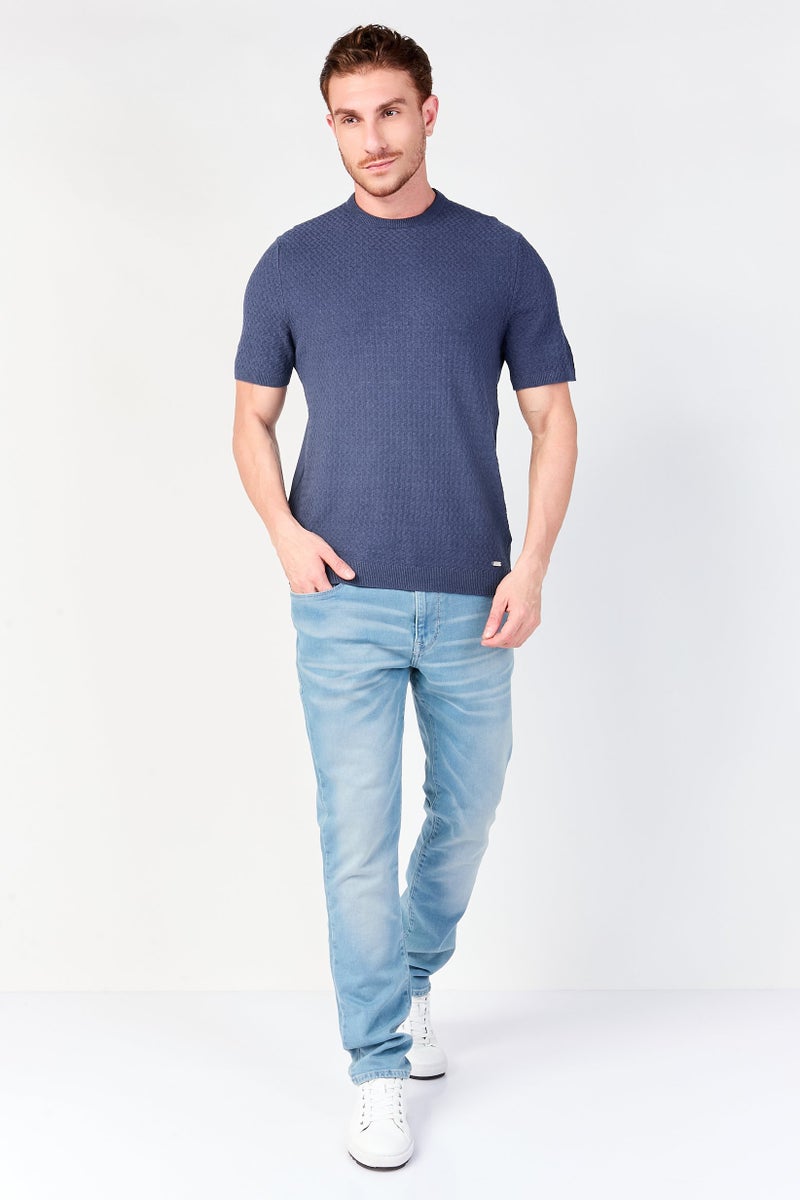 Threadbare تي شيرت قصير الأكمام للرجال بياقة دائرية منسوج، أزرق - Image 3
