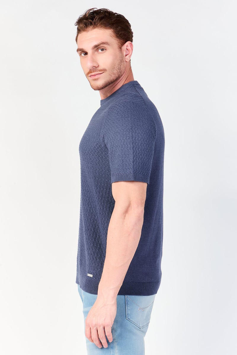 Threadbare تي شيرت قصير الأكمام للرجال بياقة دائرية منسوج، أزرق - Image 2