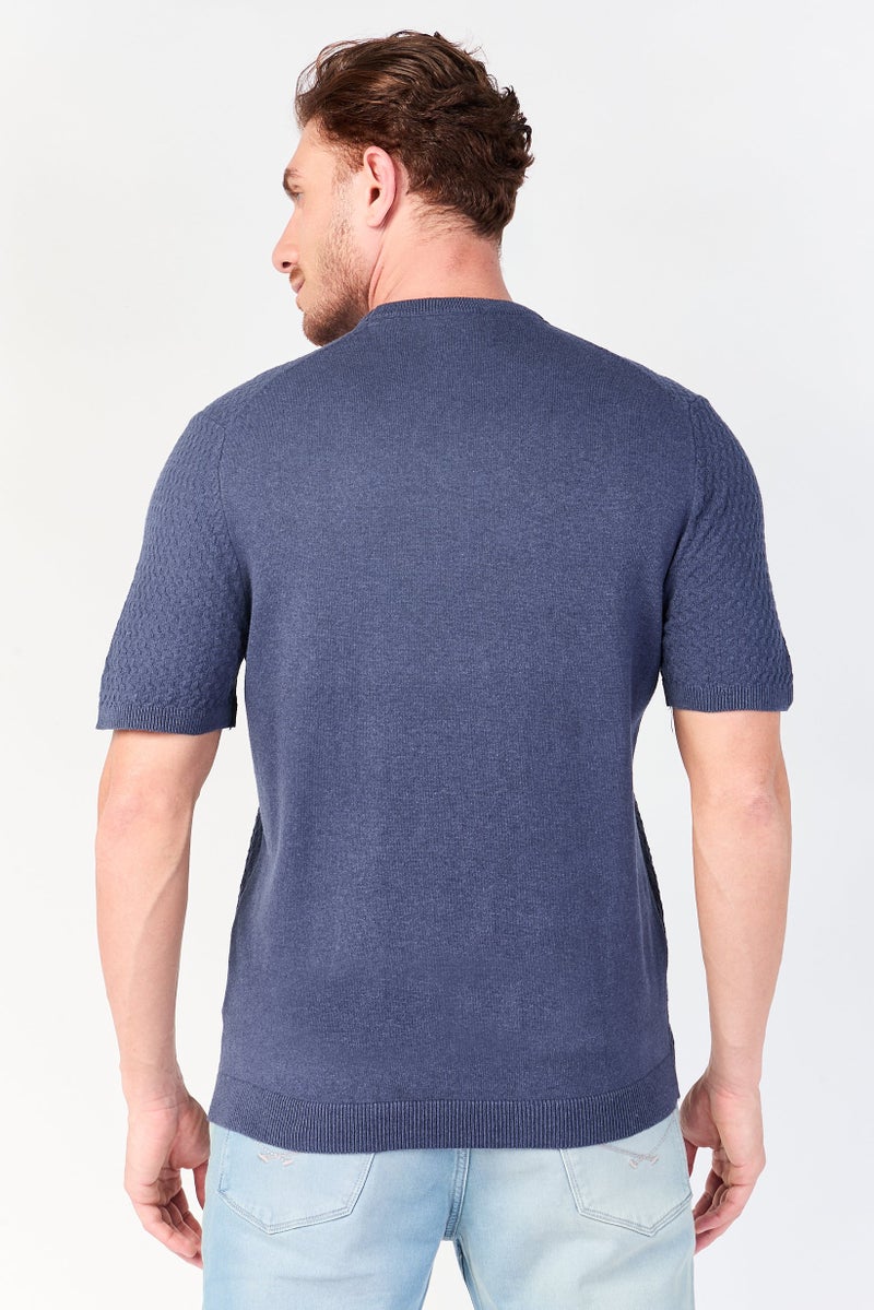 Threadbare تي شيرت قصير الأكمام للرجال بياقة دائرية منسوج، أزرق - Image 4