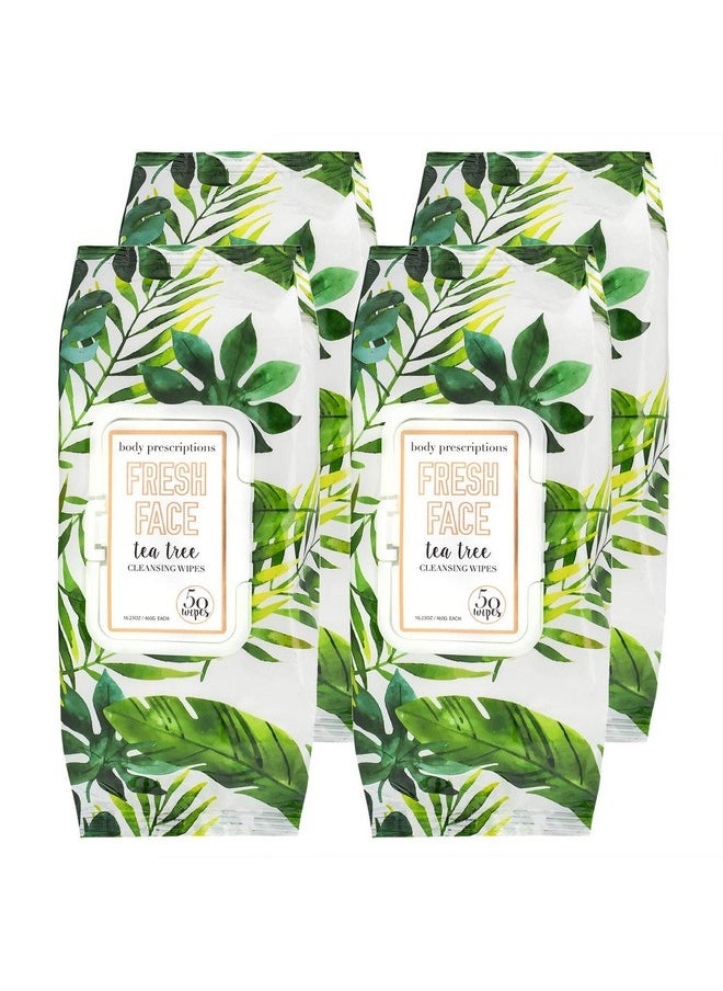 Body Prescriptions - Makeup Remover Wipes Bulk Pack Of 4 200 Facial Cleaning Cloths Removes Makeup Mascara Dirt And Oil Flip Top Pack (Fresh Face Tea Tree) - Image 1