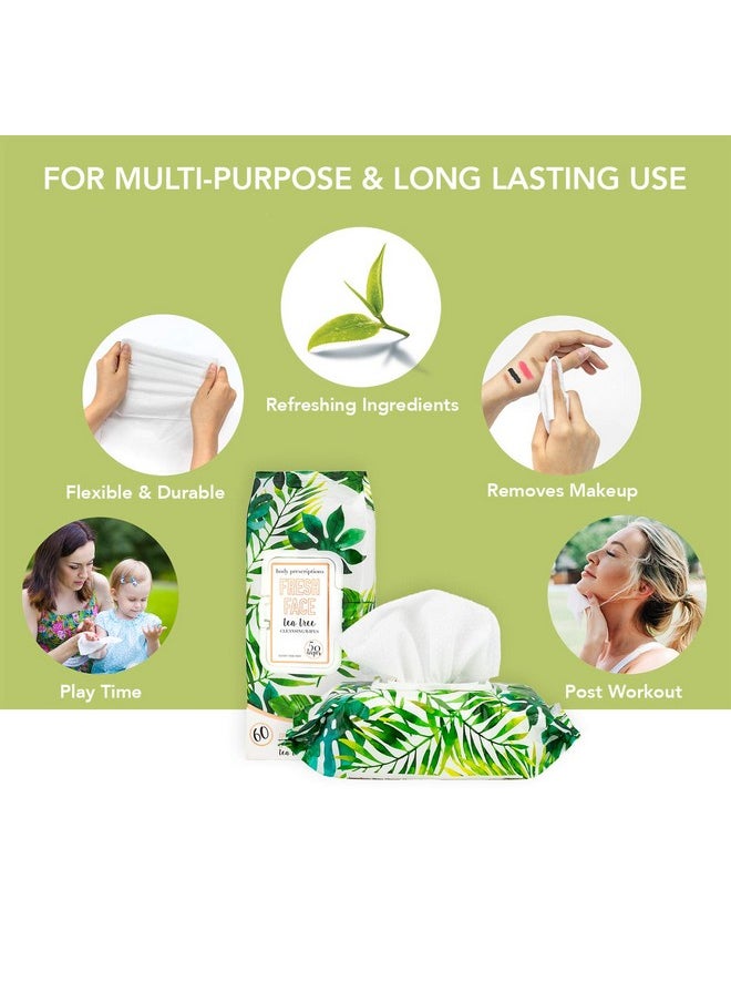 Body Prescriptions - Makeup Remover Wipes Bulk Pack Of 4 200 Facial Cleaning Cloths Removes Makeup Mascara Dirt And Oil Flip Top Pack (Fresh Face Tea Tree) - Image 1