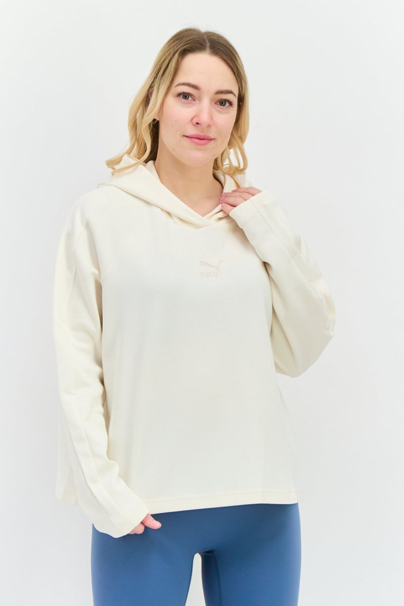 PUMA Women Relaxed Fit Embroidered Logo Outdoor Hoodie, Cream - Image 1