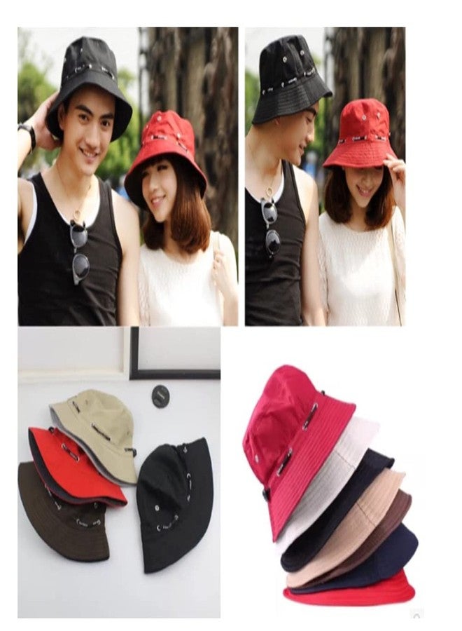Krystle Solid Unisex Bucket Hat Sport Round Brim Boonie Bush Safari Fishing Hiking Cap Summer-(White & Black)-(Pack of 02) - Image 5