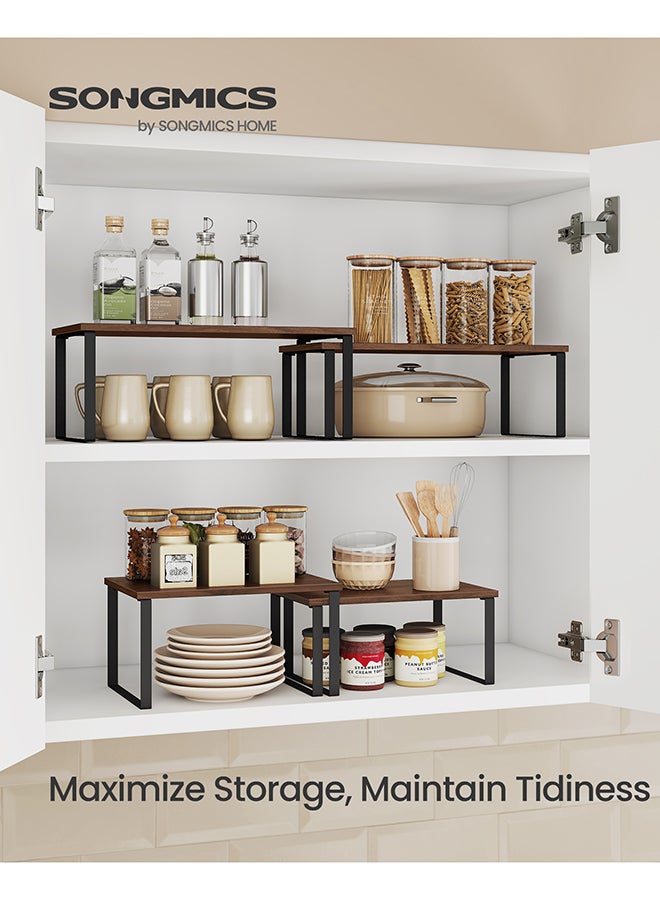 SONGMICS Cabinet Organizer Shelf, Set of 2 Kitchen Counter Shelves, Kitchen Storage, Spice Rack, Stackable, Expandable, Metal and Engineered Wood, 15.6 Inches, Walnut & Matte Black UKCS025K01 - Image 2