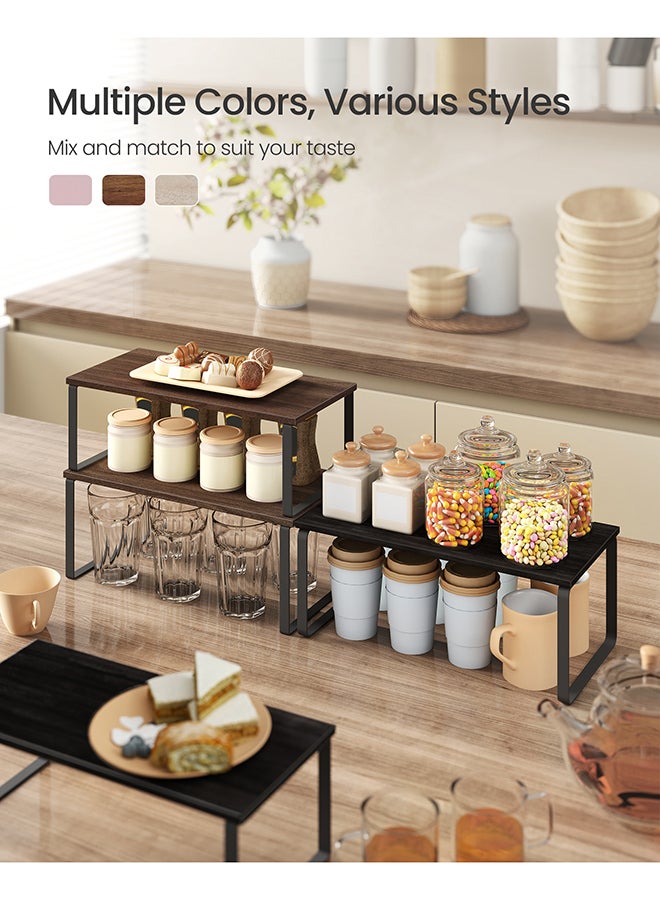 SONGMICS Cabinet Organizer Shelf, Set of 2 Kitchen Counter Shelves, Kitchen Storage, Spice Rack, Stackable, Expandable, Metal and Engineered Wood, 15.6 Inches, Walnut & Matte Black UKCS025K01 - Image 3