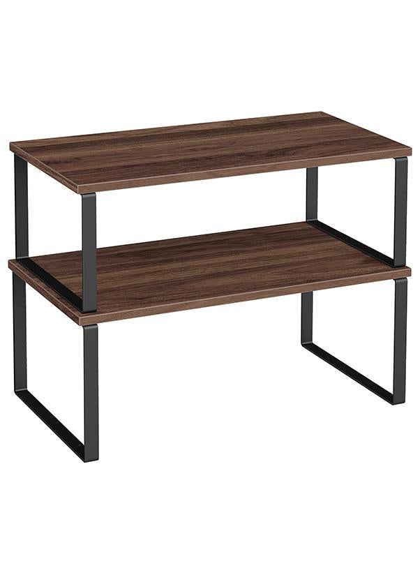 SONGMICS Cabinet Organizer Shelf, Set of 2 Kitchen Counter Shelves, Kitchen Storage, Spice Rack, Stackable, Expandable, Metal and Engineered Wood, 15.6 Inches, Walnut & Matte Black UKCS025K01 - Image 1