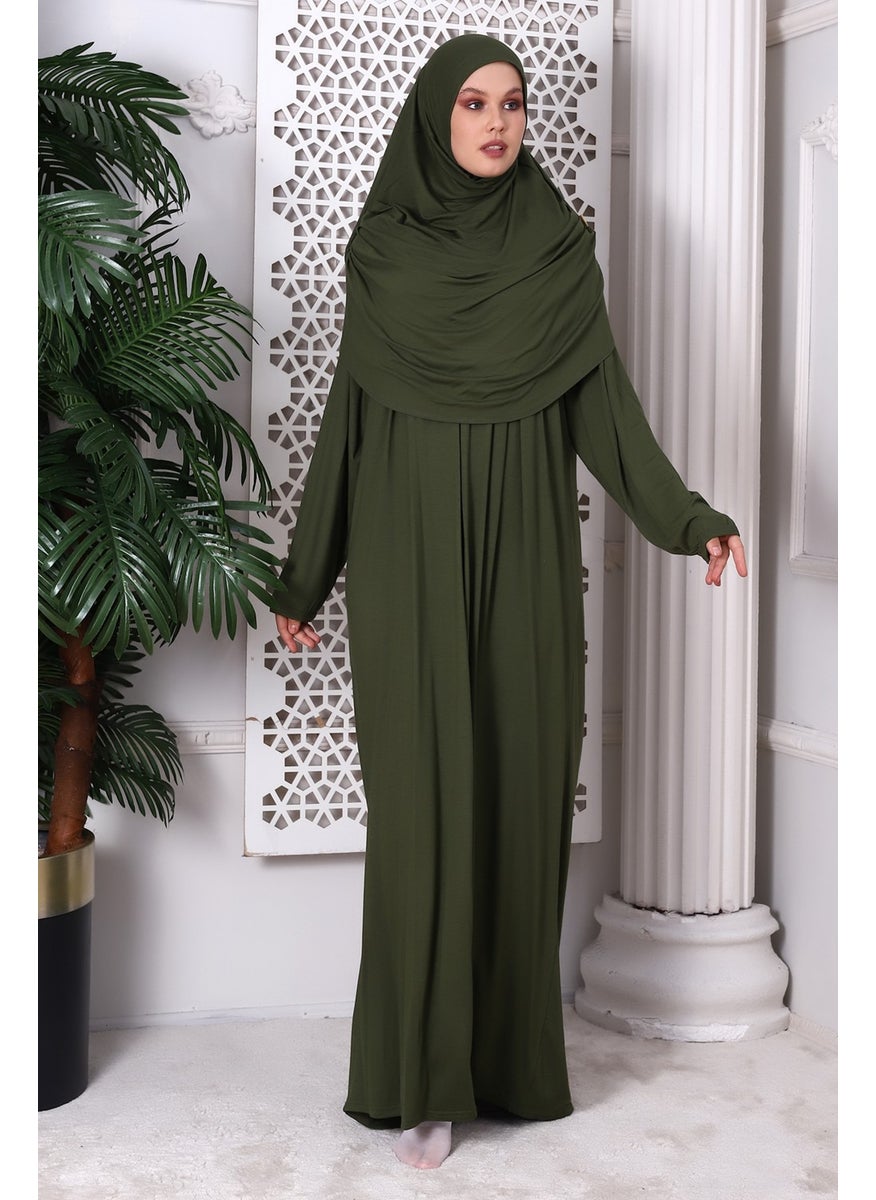 İhvan Online One Piece Practical Prayer Dress with Headscarf and Robe 8015 Khaki  - Image 2