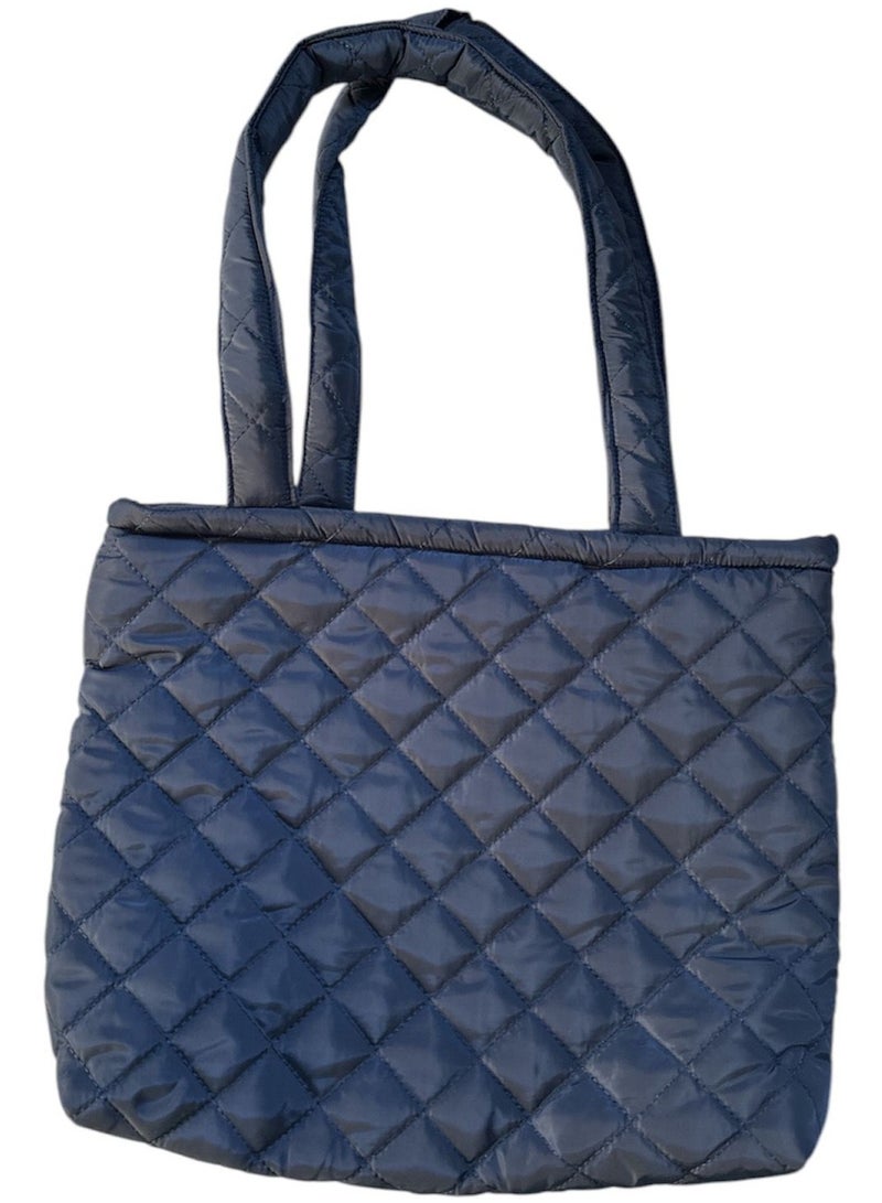 " An ideal large-sized women's shoulder bag lined with soft, water-resistant, high-quality fabric-navy blue
