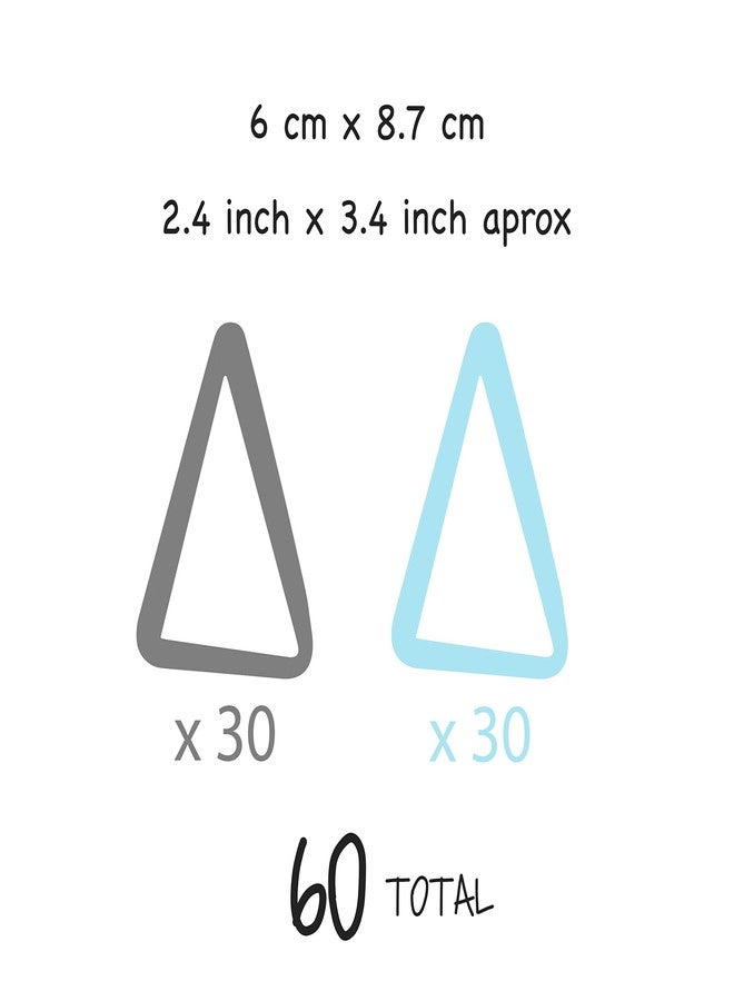 The Boho Design Hand Drawn Transparent Triangle Wall Decals Peel and Stick for Kids, Baby Bedroom Nursery and Living Room. 60 pcs Vinyl Wall Stickers Decor (Grey&Blue) - Image 2