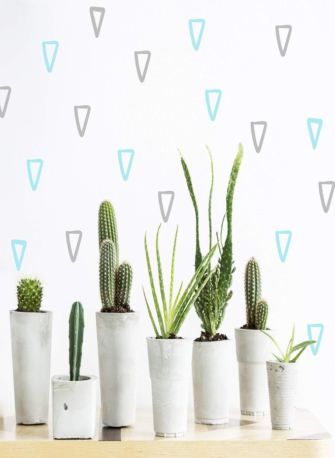 The Boho Design Hand Drawn Transparent Triangle Wall Decals Peel and Stick for Kids, Baby Bedroom Nursery and Living Room. 60 pcs Vinyl Wall Stickers Decor (Grey&Blue) - Image 1