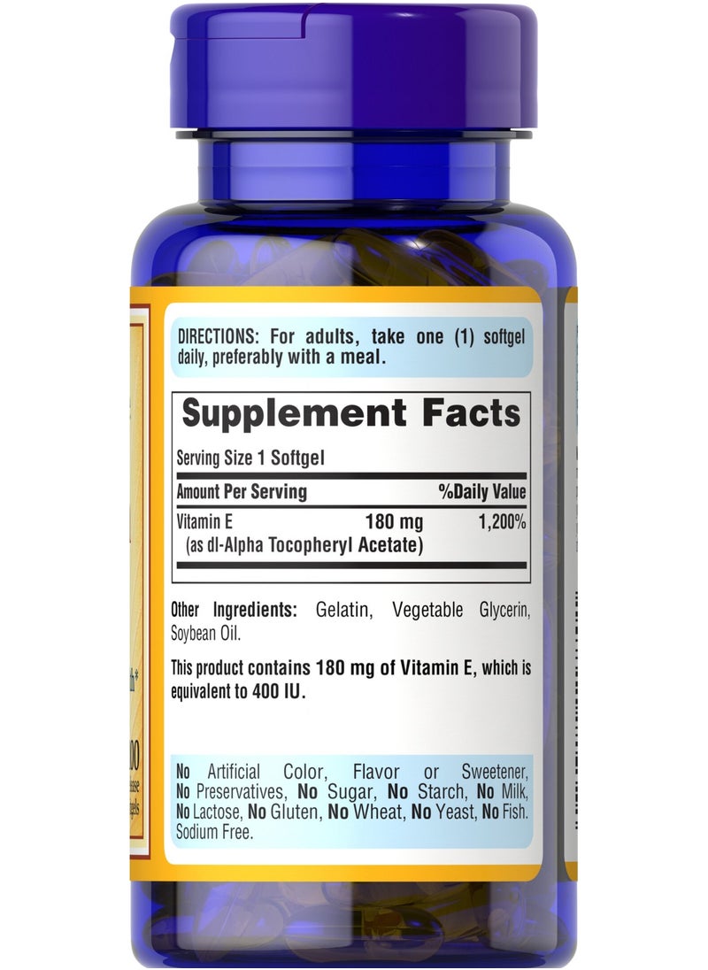 Puritan's Pride - Puritan's Pride Vitamin E-180mg (400 IU) 100 softgels - Image 1