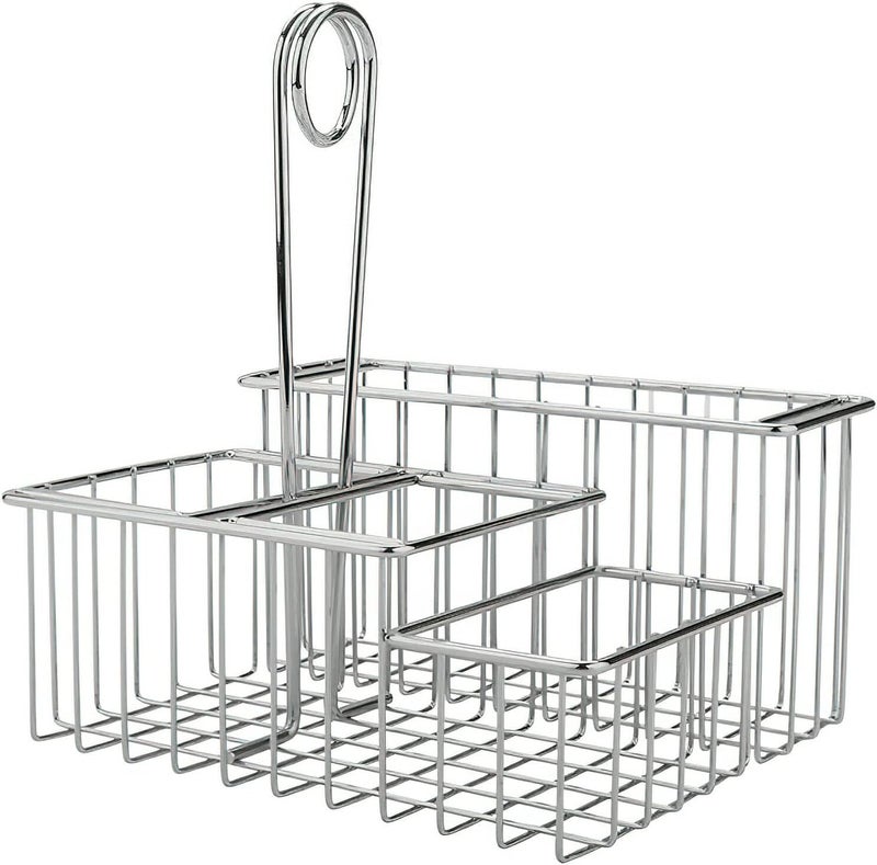 Get G.E.T. 4-21699 Chrome Four Compartment Condiment Caddy Metal Specialty Servingware Collection, 8" x 7" x 9" Tall, Chrome - Image 1