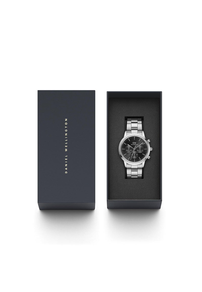 Daniel Wellington Iconic Chronograph 42mm St Mawes Classic Watches for Men, Men's Leather Band Watch with Color Dial (Silver Link Onyx) - Image 4