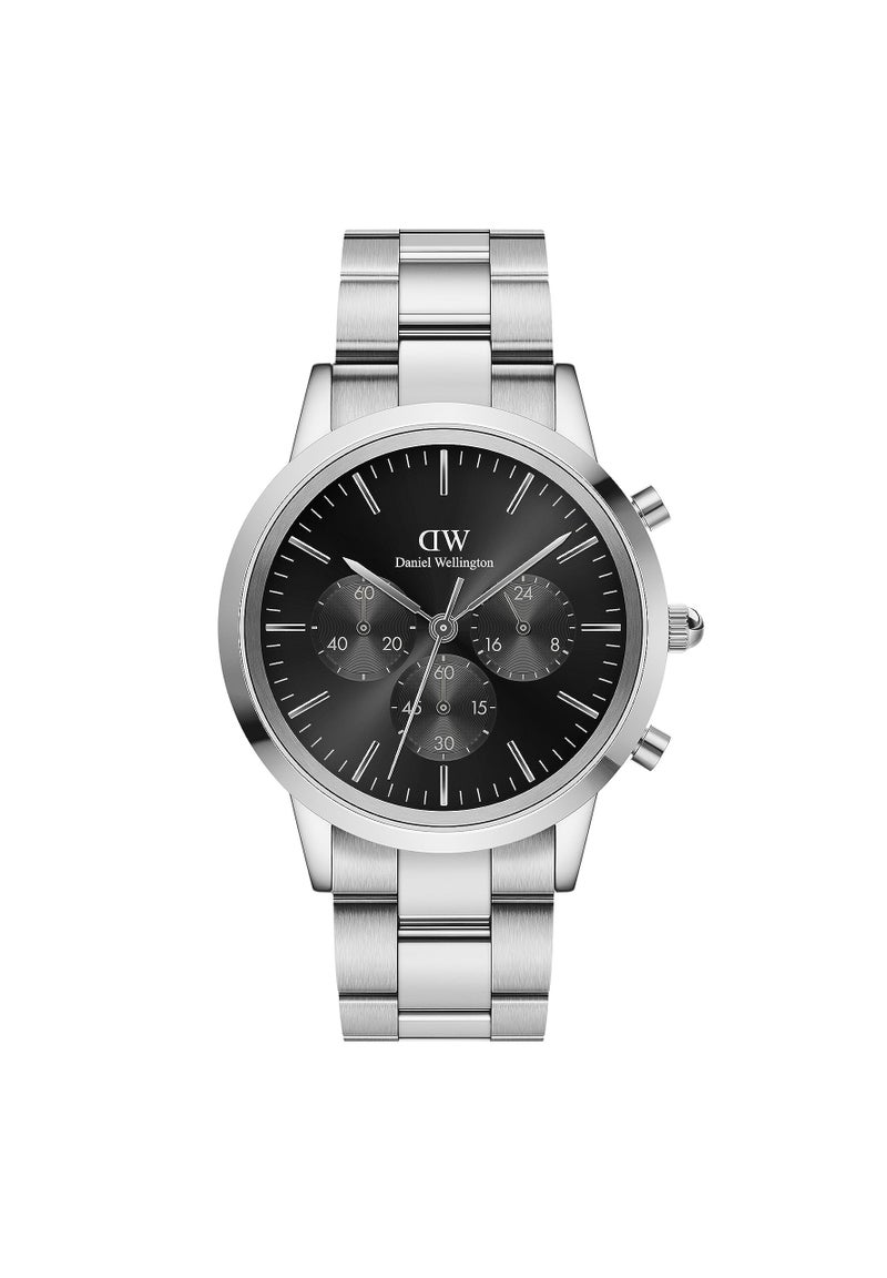Daniel Wellington Iconic Chronograph 42mm St Mawes Classic Watches for Men, Men's Leather Band Watch with Color Dial (Silver Link Onyx) - Image 1