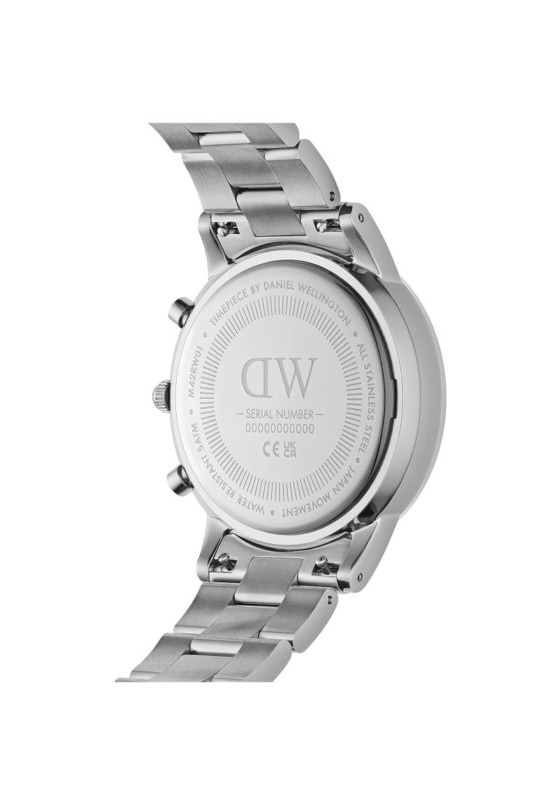 Daniel Wellington Iconic Chronograph 42mm St Mawes Classic Watches for Men, Men's Leather Band Watch with Color Dial (Silver Link Onyx) - Image 3