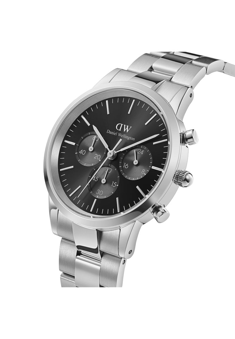 Daniel Wellington Iconic Chronograph 42mm St Mawes Classic Watches for Men, Men's Leather Band Watch with Color Dial (Silver Link Onyx) - Image 2