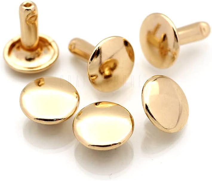 CRAFTMEMORE 9mm Cap x 8mm Post Leather Rivet Double Cap Rivets Tubular Metal Rapid Rivet Studs Leather Craft 50 Sets (8 mm Post, Gold) - Image 1