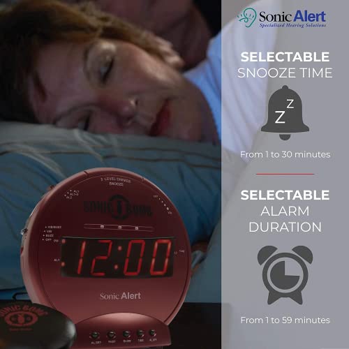 Sonic Alert Sonic Bomb Dual Alarm Clock with Bed Shaker, Red Vibrating Alarm Clock Heavy Sleepers, Battery Backup | Wake with a Shake - Image 5