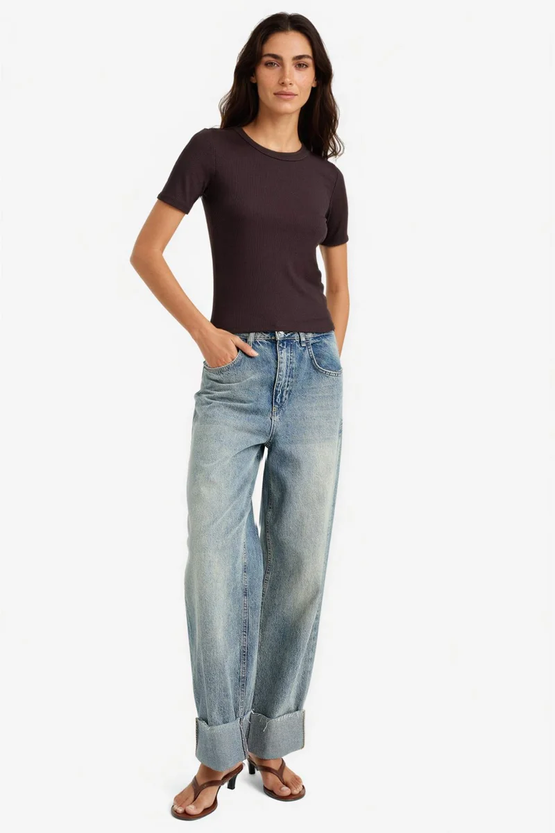 ديفاكتو Slim Fit Basic Ribbed Camisole Short Sleeve T-Shirt
