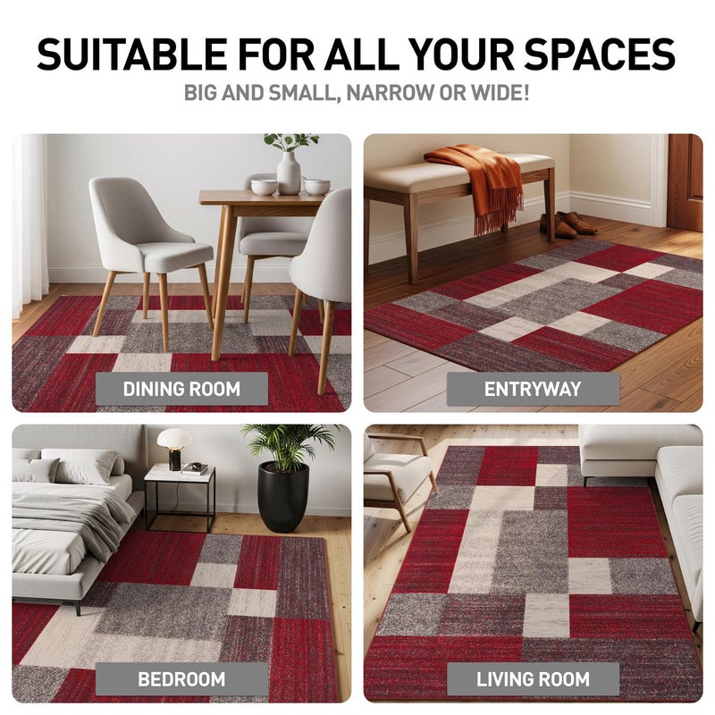 Rugshop Red Modern Geometric Boxes Non-Slip Area Rug Non-Shedding for Living Room, Bedroom and Dining Area, 5'3" x 7'3" - Image 4