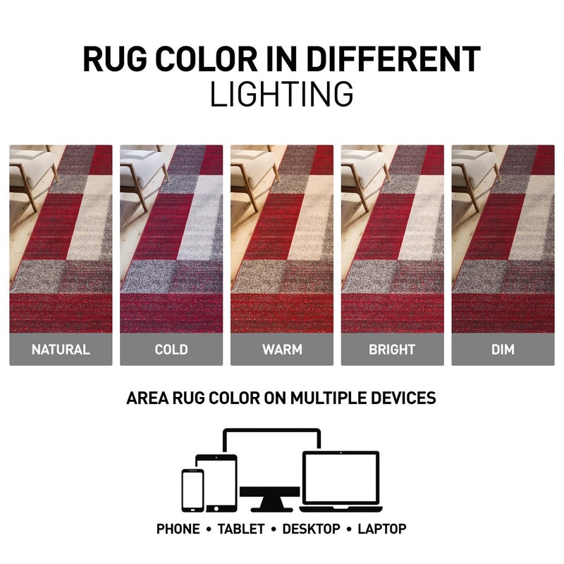 Rugshop Red Modern Geometric Boxes Non-Slip Area Rug Non-Shedding for Living Room, Bedroom and Dining Area, 5'3" x 7'3" - Image 5
