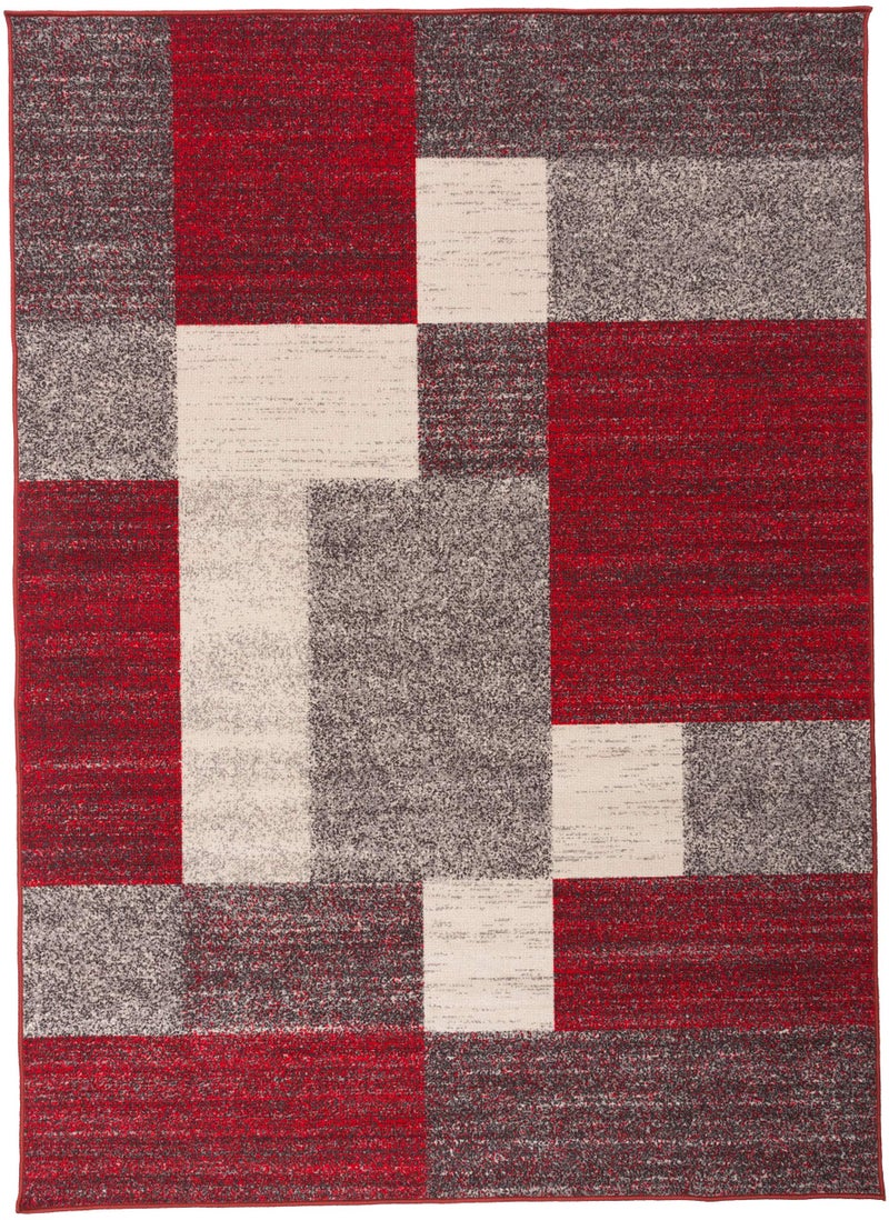 Rugshop Red Modern Geometric Boxes Non-Slip Area Rug Non-Shedding for Living Room, Bedroom and Dining Area, 5'3" x 7'3" - Image 2