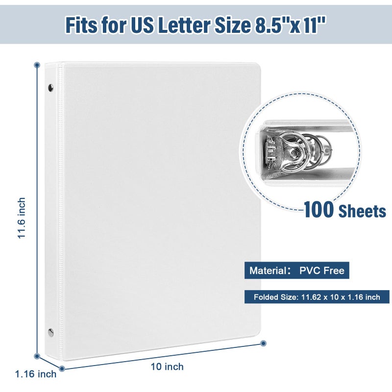 XRUNMIX 0.5-Inch 3-Ring-Binder with Pockets, 1/2'' Basic Binders 1-inch View Round Binders Holds 100 Sheets US Letter Size 8.5'' x 11'' - Bundle Packs Perfect for Home, Office, and School (0.5-inch) - Image 2