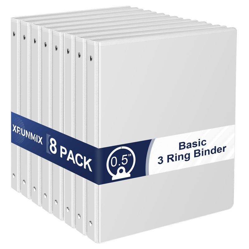 XRUNMIX 0.5-Inch 3-Ring-Binder with Pockets, 1/2'' Basic Binders 1-inch View Round Binders Holds 100 Sheets US Letter Size 8.5'' x 11'' - Bundle Packs Perfect for Home, Office, and School (0.5-inch) - Image 1