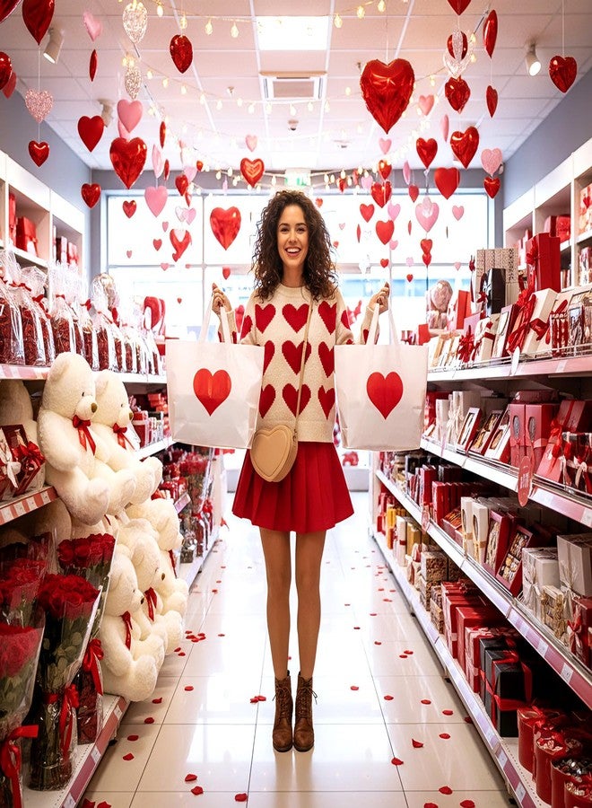 Wesnoy 48 Pcs Valentine's Day Plastic Shopping Bags Bulk 10 x 13'' Large Gift Bags with Handle Valentines Gift Bag Heart Reusable Shopping Bag for Valentine Party Supplies (White) - Image 2