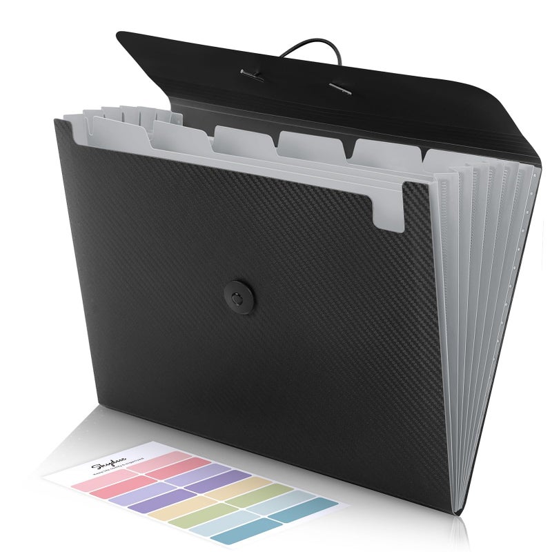SKYDUE Expanding File Folder with 7 Pockets, Accordion File Organizer, Folders for Documents, Portable Receipt Paper Organizer, Letter Size Filing Folder School Office Supplies, Black - Image 1