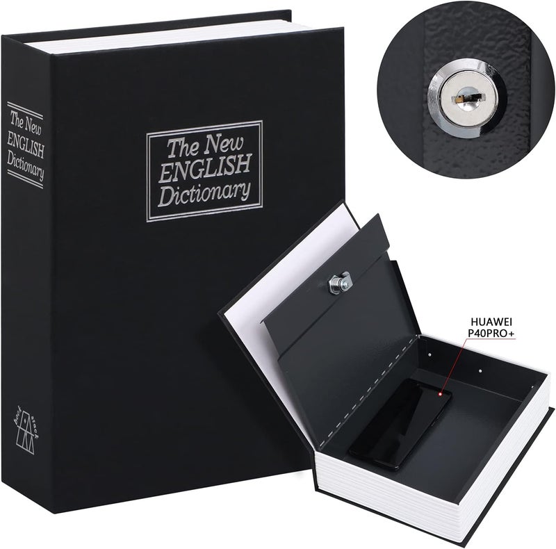 KYODOLED 10.5Inch Book Safe with Key Lock,Extra Large Portable Metal Safe Box, Dictionary Diversion,Secret Book Hidden Safe,10.5" x 7.8" x 2.6" Black Extra Large - Image 1
