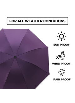 Kuber Industries Kuber Industries 3 Fold Manual Umbrella | Windproof, Sunproof & Rainproof | With Polyester Canopy, Sturdy Steel Shaft & Wrist Straps | Easy to Hold & Carry | Umbrella for Women, Men & Kids |Purple  - Image 4