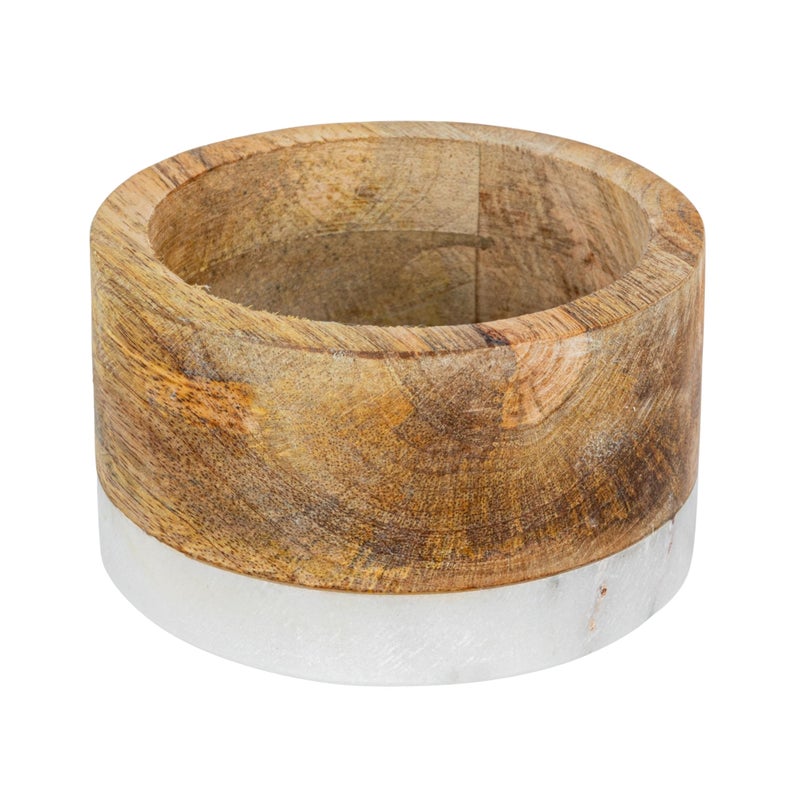 Creative Co-op Mango Wood and Marble Bottle Holder - Image 1