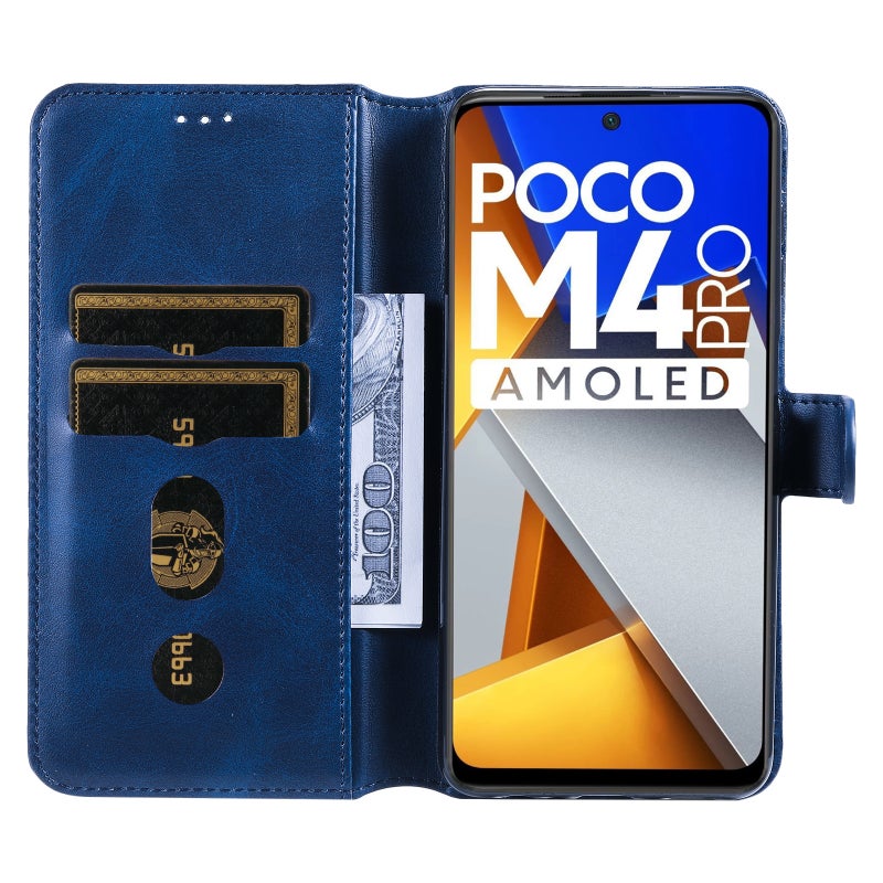 HuHa Protective Cover For Xiaomi Poco M4 Pro Classic Calf Texture PU + TPU Horizontal Flip Leather Case(Blue) - Image 4