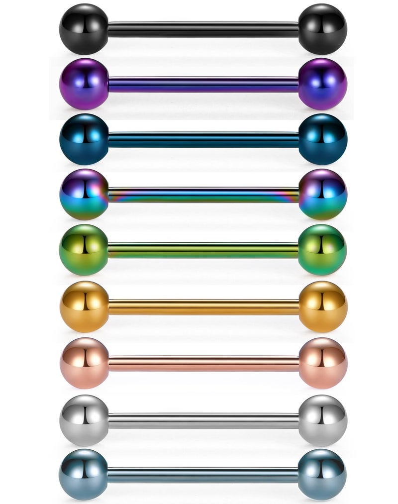 VCMART 9pcs 14G 11/16 inch Tongue Nipple Rings Straight Barbells Body Piercing Jewelry - Image 1