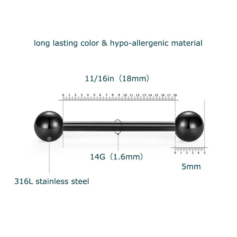 VCMART 9pcs 14G 11/16 inch Tongue Nipple Rings Straight Barbells Body Piercing Jewelry - Image 3