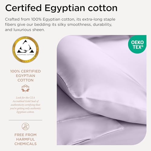 Threadmill Egyptian Cotton Queen Sheet Set | 100% Certified Egyptian Cotton Sheets for Queen Size Bed | Queen Bed Sheets Set with Snug Fit 16" Deep Pocket | Soft Cooling Sateen Bedding Set | Lilac - Image 3