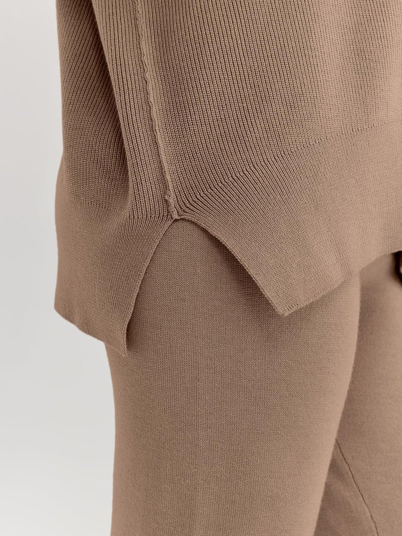 LILLUSORY Lounge Sets For Women 2 Two Piece Outfits 2025 Fall Winter Airport Trendy Matching knit Sweat Suit Sweaters Pants Sweatsuit Loungewear Cute Travel Fashion Clothes Dark Apricot M - Image 4