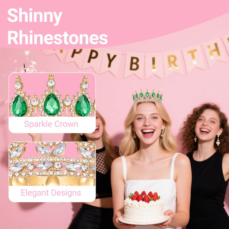 Papoopy Crown for Women, Queen Crown Tiara for Birthday Wedding Party Decorations Green - Image 5
