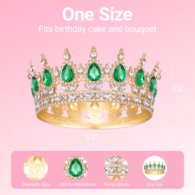Papoopy Crown for Women, Queen Crown Tiara for Birthday Wedding Party Decorations Green - Image 2