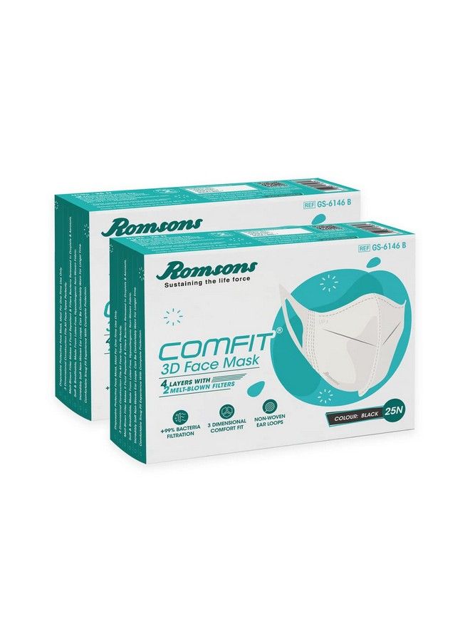 Romsons Comfit 3D Face Mask Black (Pack Of 2) 50 Pcs - Image 1