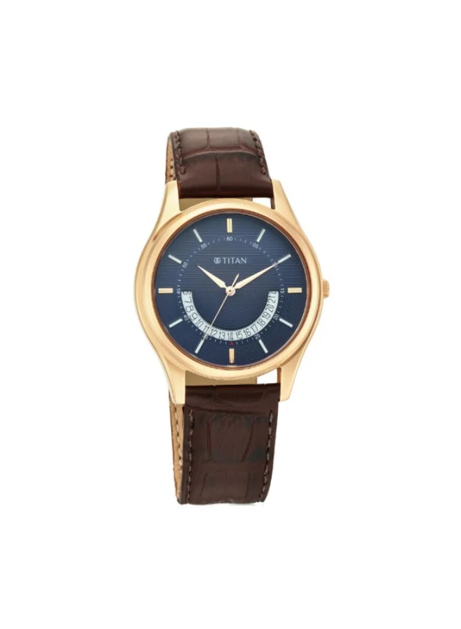تيتان Titan Lagan Blue Dial Analog Leather Strap Watch for Men 1713wl01