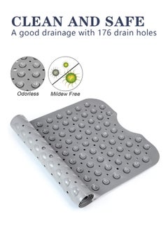 Meishida Bath Tub Shower Mat Non-Slip and Extra Large, Bathtub Mat with Suction Cups, Machine Washable Bathroom Mats with Drain Holes - Grey  - Image 2