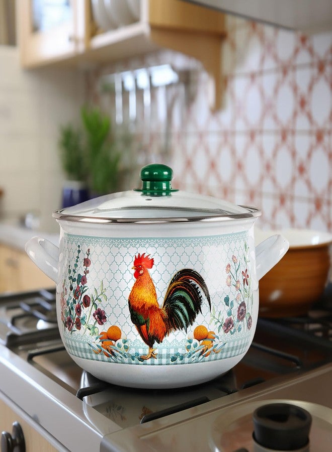 STP GOODS Enameled Aluminum Soup Pot Golden Rooster Belly Deep Casserole Cooking Pot with Glass Lid Enameled Camping Cookware Camping Stockpot for Cooking (2.2-qt. (2.1 L)) - Image 2