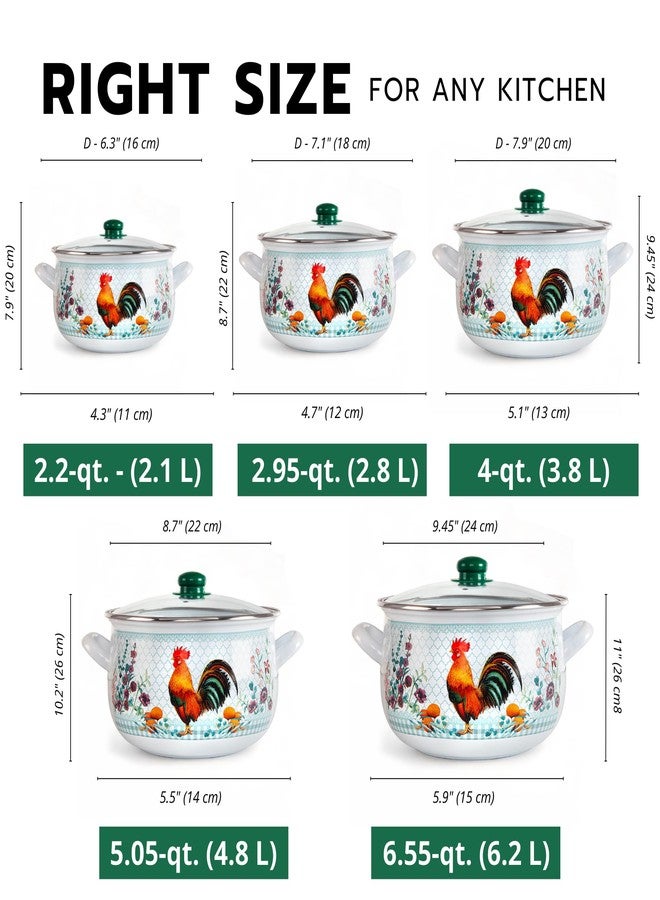 STP GOODS Enameled Aluminum Soup Pot Golden Rooster Belly Deep Casserole Cooking Pot with Glass Lid Enameled Camping Cookware Camping Stockpot for Cooking (2.2-qt. (2.1 L)) - Image 3