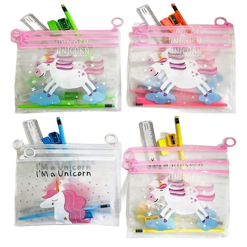 MPK PERFECT Stationery Gift Set with Unicorn Pouch (Pencil | Scale |Eraser | Sharpner) kanya pujan gifts set For Kids Girls Boy Birthday | Kanjak | Navratri Return Gifts 12set - Image 1