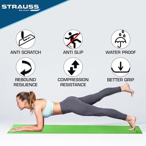 Strauss TPE Eco-friendly Yoga Mat with Carry Bag |Anti-Slip Exercise & Fitness Yoga Mat for Men & Women|Home & Gym Mat for Workout, Yoga,Pilates & Floor Exercises| 4mm, Green - Image 2