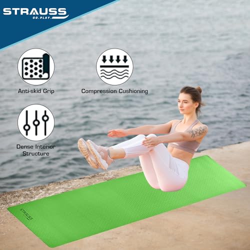 Strauss TPE Eco-friendly Yoga Mat with Carry Bag |Anti-Slip Exercise & Fitness Yoga Mat for Men & Women|Home & Gym Mat for Workout, Yoga,Pilates & Floor Exercises| 4mm, Green - Image 3