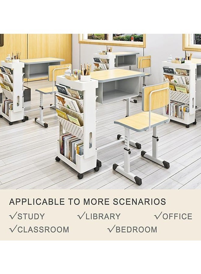 Aikenn 5-Tier Bookshelf Tableside Bookshelf Rolling Utility Cart Multifunctional Movable Storage Bookshelf Removable Storage Rack Lockable Casters Easy To Move Suitable For Study Office Kitchen Living Room Classroom (White)  - Image 5